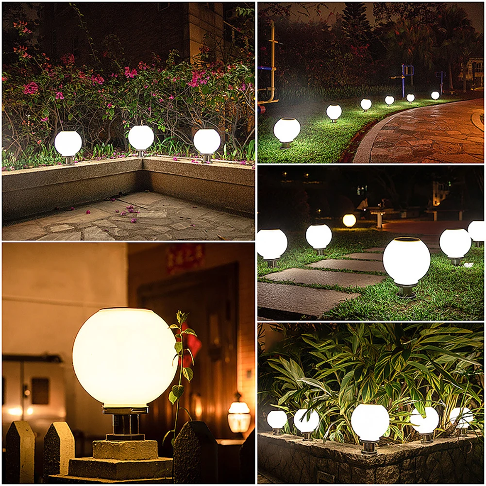 New Outdoor Post Light Fixtures Solar Powered Waterproof Courtyard Garden Lawn Street Lights Round Ball Lamp Lighting Fixture