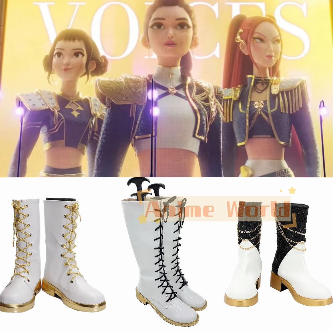 

Girls Rumi Zoey Mira Cosplay KPop Demon Hunters Cosplay Boots Women Black Golden Costume Shoes Halloween Party Role Playing