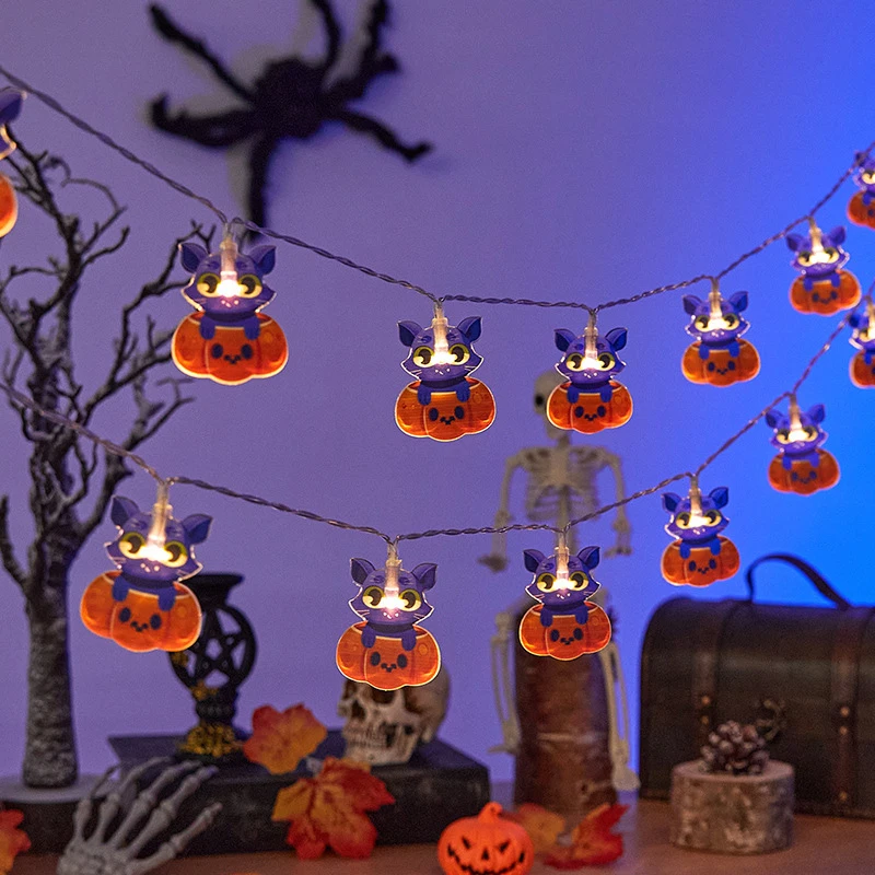 Halloween Pumpkin String Lights Bat Spider String Lamps Battery Powered For Outdoor Halloween Party Garland Decor Night Light