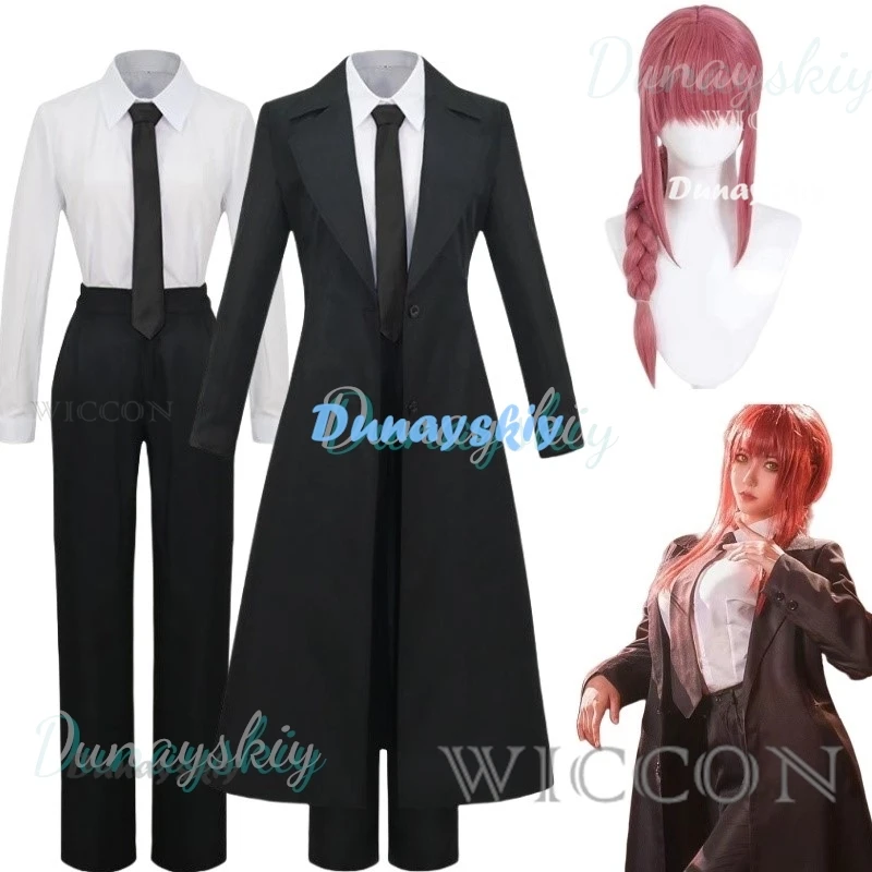 Makima Chainsaw Anime Cosplay Costume pour hommes et femmes, uniforme d'Halloween, perruque, jupe, chemise, pantalon, aught