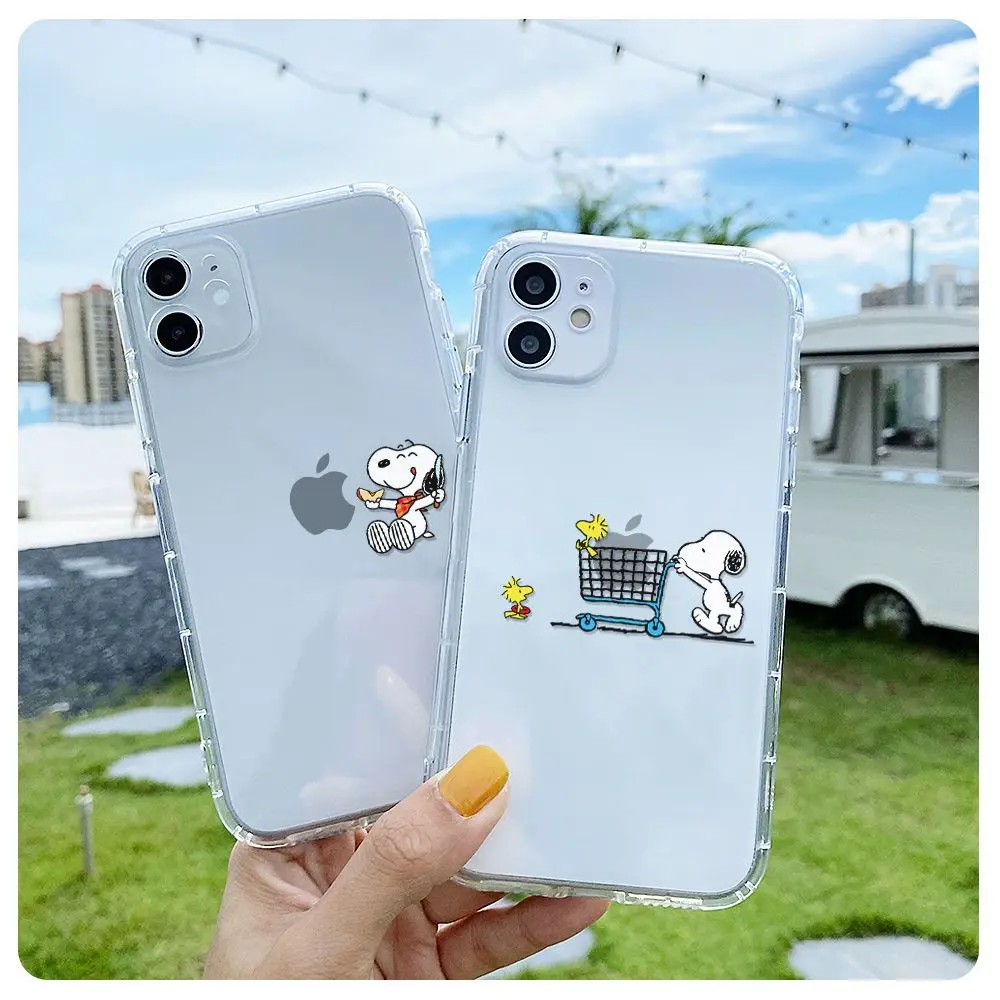 Snoopys-funda de teléfono con dibujos animados para iPhone 16, 15, 14, 13, 12, Mini 11 Pro Max X XR XS 7, 8 SE20 Plus, funda transparente de silicona suave