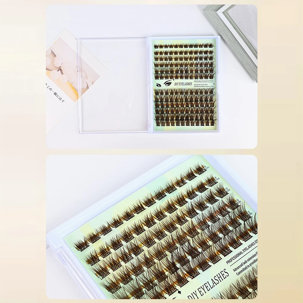 مجموعة واحدة مجزأة الرموش مظهر طبيعي قابلة لإعادة الاستخدام لتقوم بها بنفسك تطعيم الرموش اليدوية البني الفردية رمش المرأة الجمال