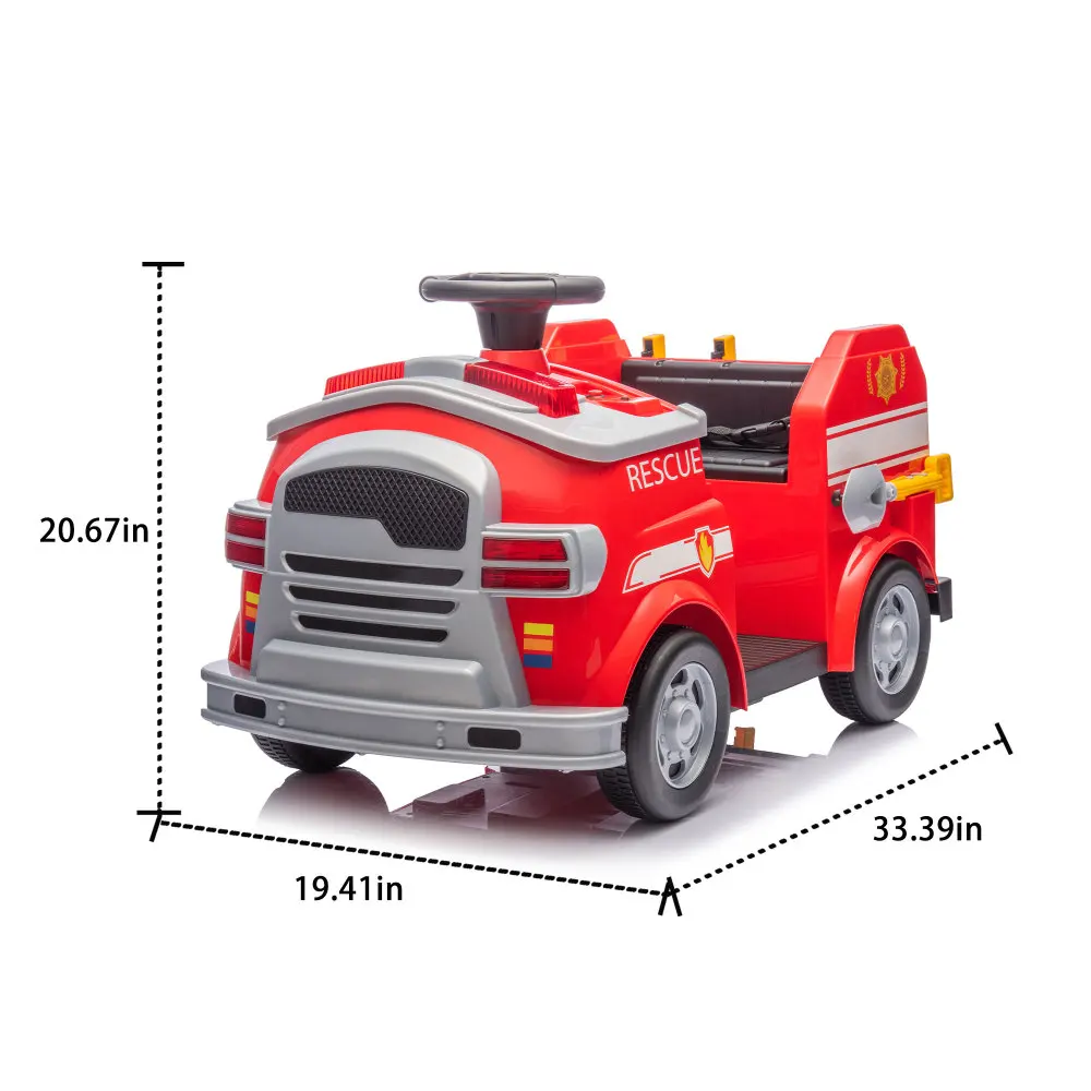 Coche eléctrico de 12V para niños, diseño en forma de motor de fuego, diseño en forma de motor de fuego, luces y sirenas, arranque lento para niños de 3 a 7 años