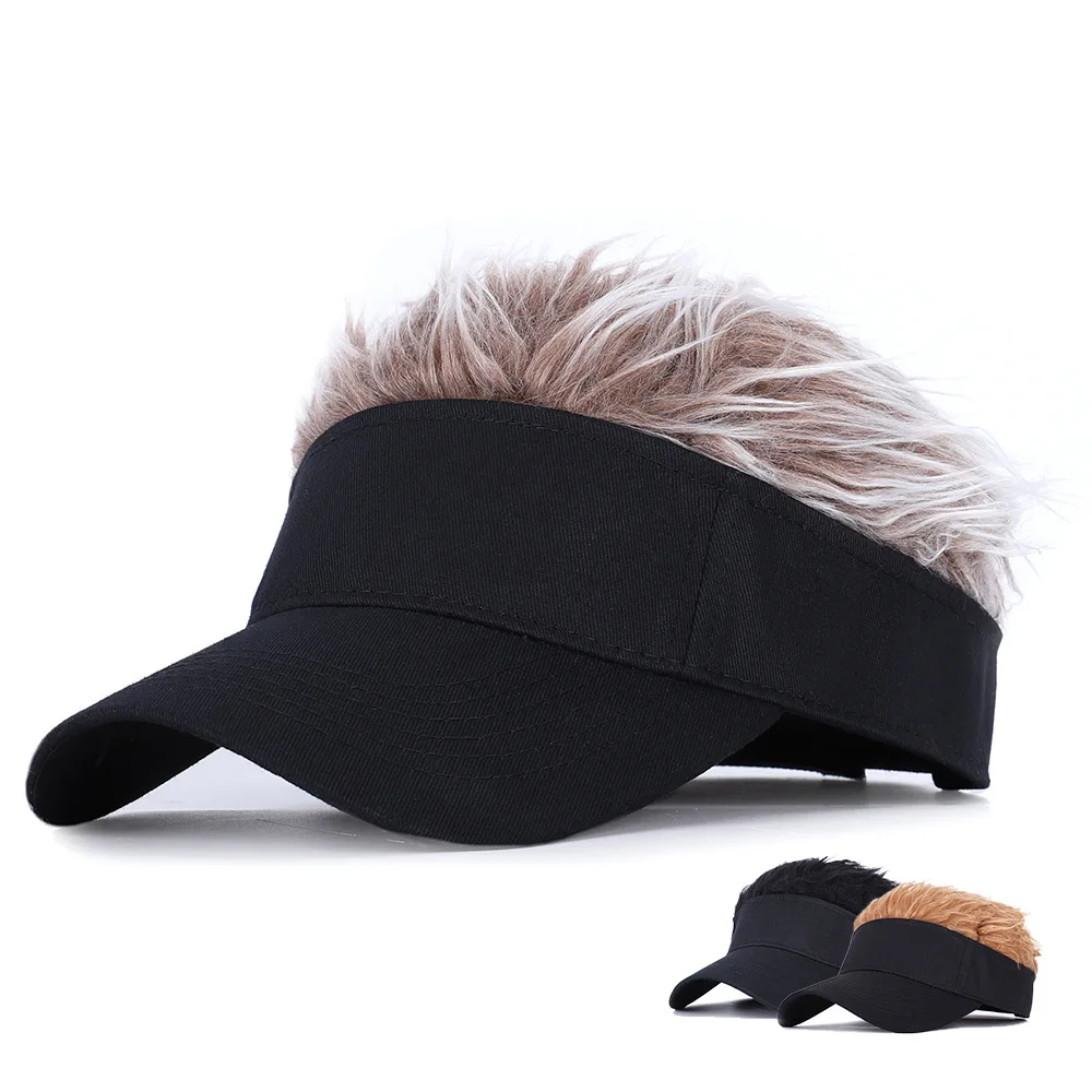 Men Women Casual Concise Sunshade Adjustable Sun Visor Baseball Cap With Spiked Hairs Wig Baseball Hat With Spiked Fake Hair Hat