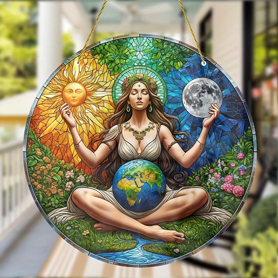 Gaia deusa terra mãe símbolo suncatcher, janela acrílica sun