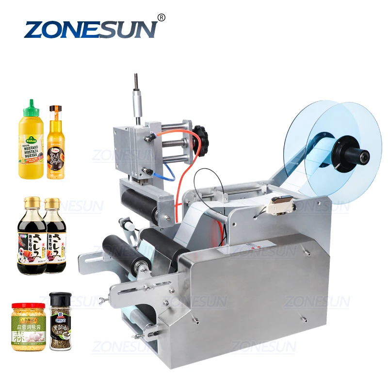 ZOENSUN ZS-TB80 Desktop Pneumatic Small Semi Automatic Wine Round Bottle Applicator Labeling Sticker Printing Machines