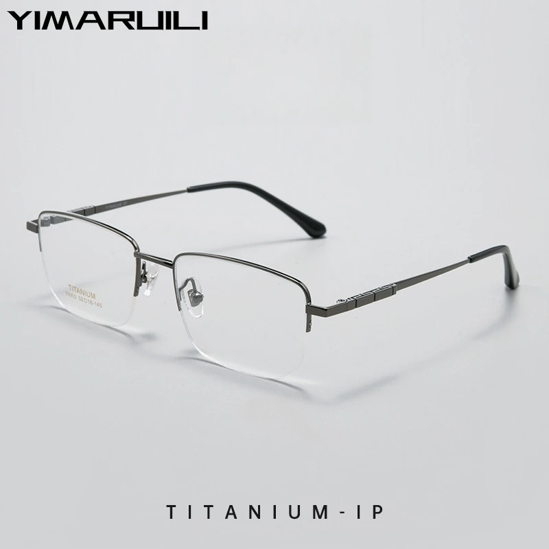 

YIMARUILI Business Pure Titanium Optical Prescription Half Frame Glasses Men's Ultra Light Fashion Small Face Eyeglasses 69902Z