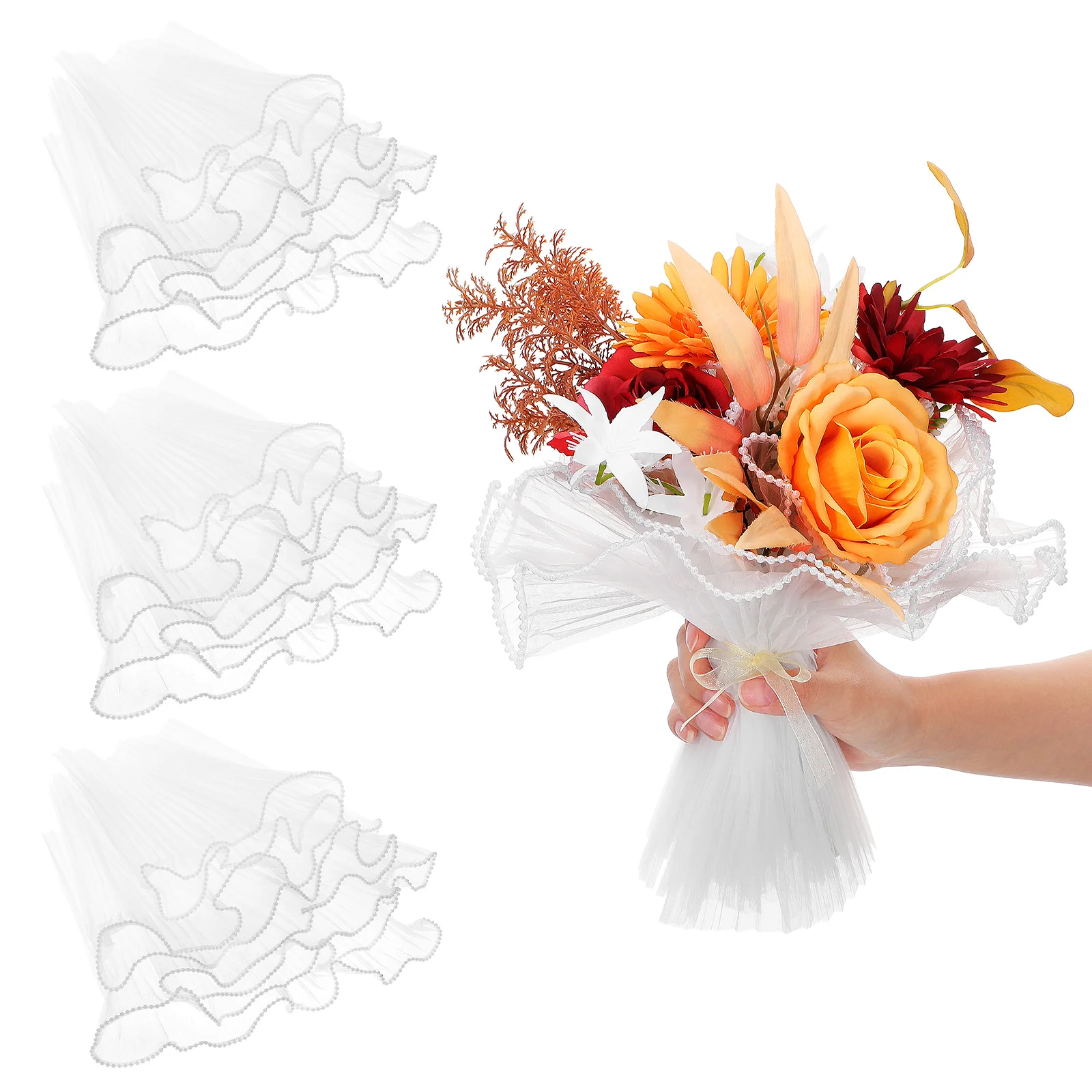 

Pearl Yarn Floral Packaging Flower Kit Bouquet Materials Fresh Flowers Wraps For Bouquets White Paper Accessories Mesh