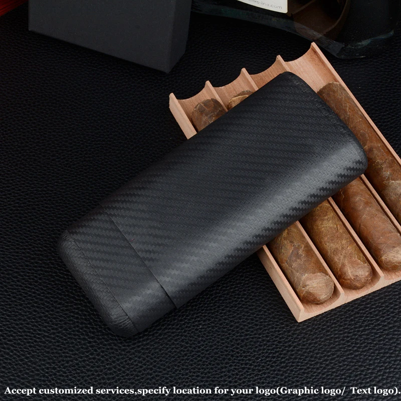 Travel Cigar Case Carbon Fiber Cigar Holder Cedar Wood 3 Tube Box Durable Cigar Accessory Mini Humidor Christmas New Year Gift