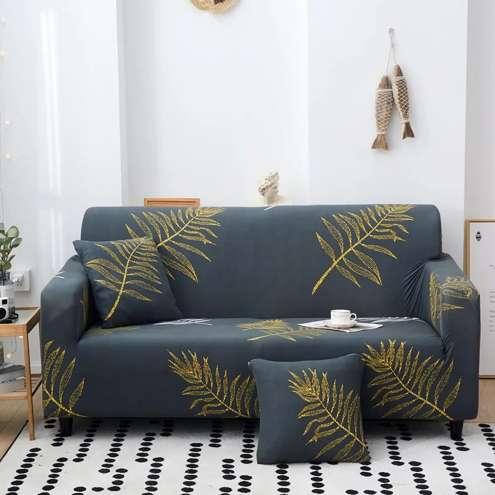 Green Plant Print Seat Cover Pet Protector L-shaped Dustproof Seat Cover Bevel Chaise Longue Sofa Dustproof Machine Washable