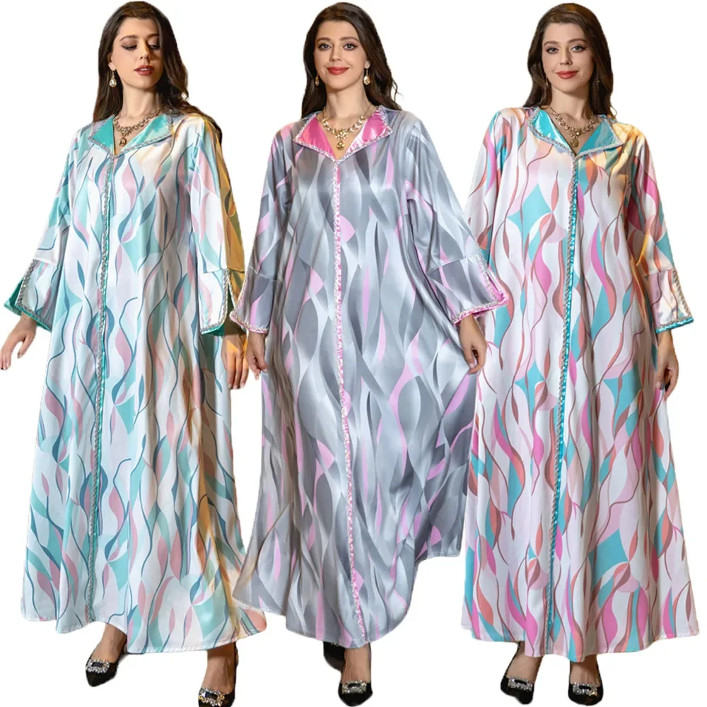 Floral Moroccan Kaftan Arabic Long Dress for Women Diamonds Evening Dresses Gulf Jalabiya Dubai Muslim Ramadan Abaya Caftan Robe