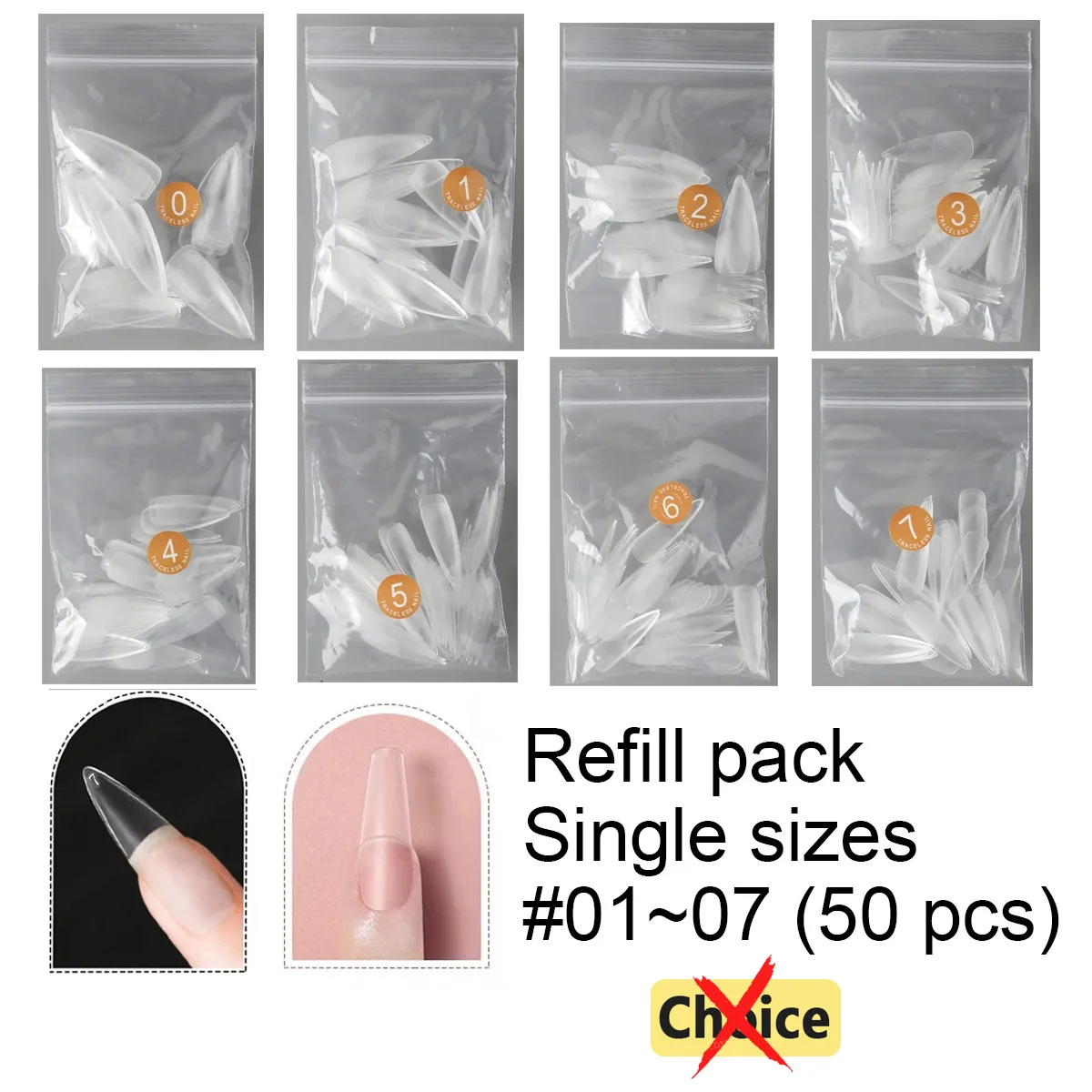 Buy In Bulk Pay One Shipping Fee Only 50 Pieces Refill Pack Single Size Coffin Almond Stiletto No Trace False Nail Tips