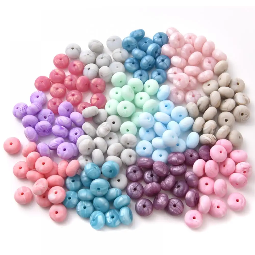 14mm 50Pcs Silicone Beads Food Grade Mini Abacus Saucer Loose Beads Baby Teether Necklace Pacifier Clip Jewelry Making Accessory