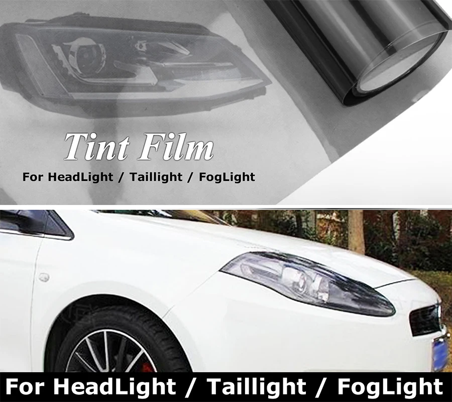 

30cmx305cm Light Black Tint Film Lens Vinyl Wrap Sticker For Car Auto Headlight Taillight Fog Light 12"x120"