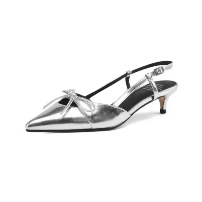 Bowtie Silver Heel 2024 Elegant Party Dress Shoes for Women Sandals Women\'s Pointed Toe Heels Designer Stripper Shoe Talon