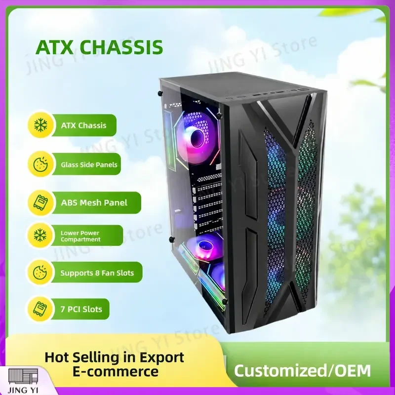 ATX Vertical Gaming PC Case Tempered Glass Side Panel USB 3.0 Full View Computer Chassis Tower Desktop Cabinet Unique Design