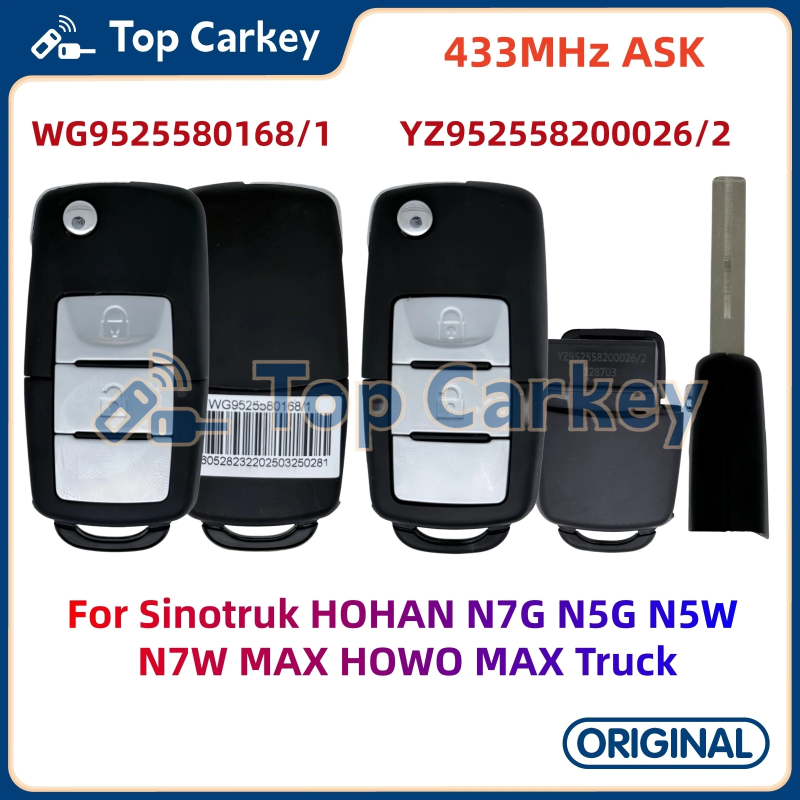

TopCarkey Original Flip Remote Control Key 433MHz for Sinotruk HOHAN N7G N5G N5W N7W MAX HOWO MAX Truck