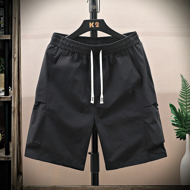 

Men's Shorts Plaid Texture Solid Straight-leg Business Social Elastic Waist Short Pants Loose Knee Length Casual Short