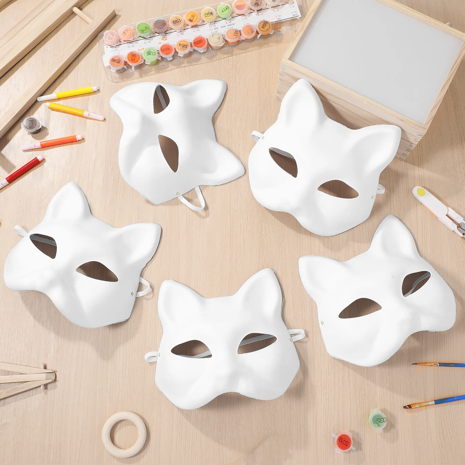 5 Pcs Hand Painted Mask Blank Cat Masks Fox Crafts For Adults Half Pulp Animal DIY Prom Women's Child