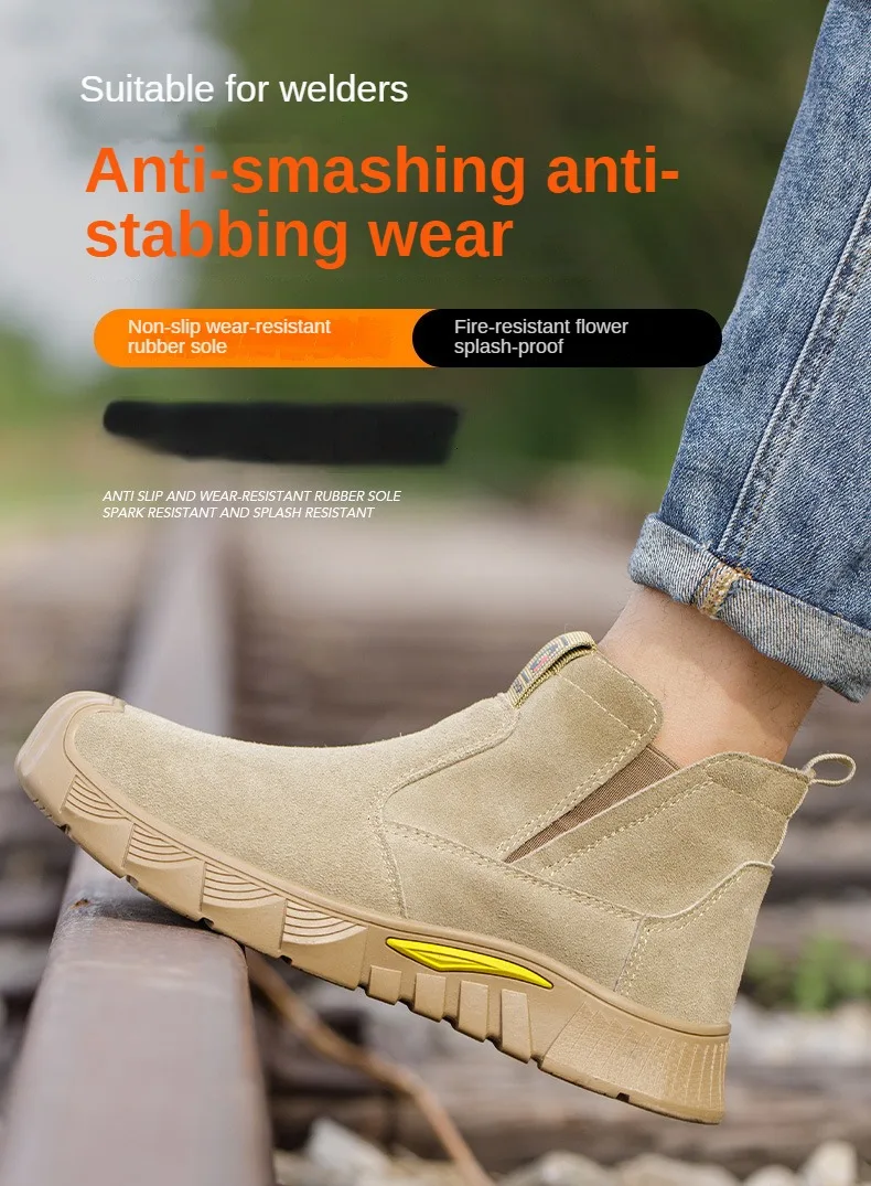 Stivali antinfortunistici da uomo Scarpe antinfortunistiche per saldatore Anti-Smash Materiale in pelle indistruttibile Stivali da lavoro Stivali di sicurezza con punta in acciaio Calzature