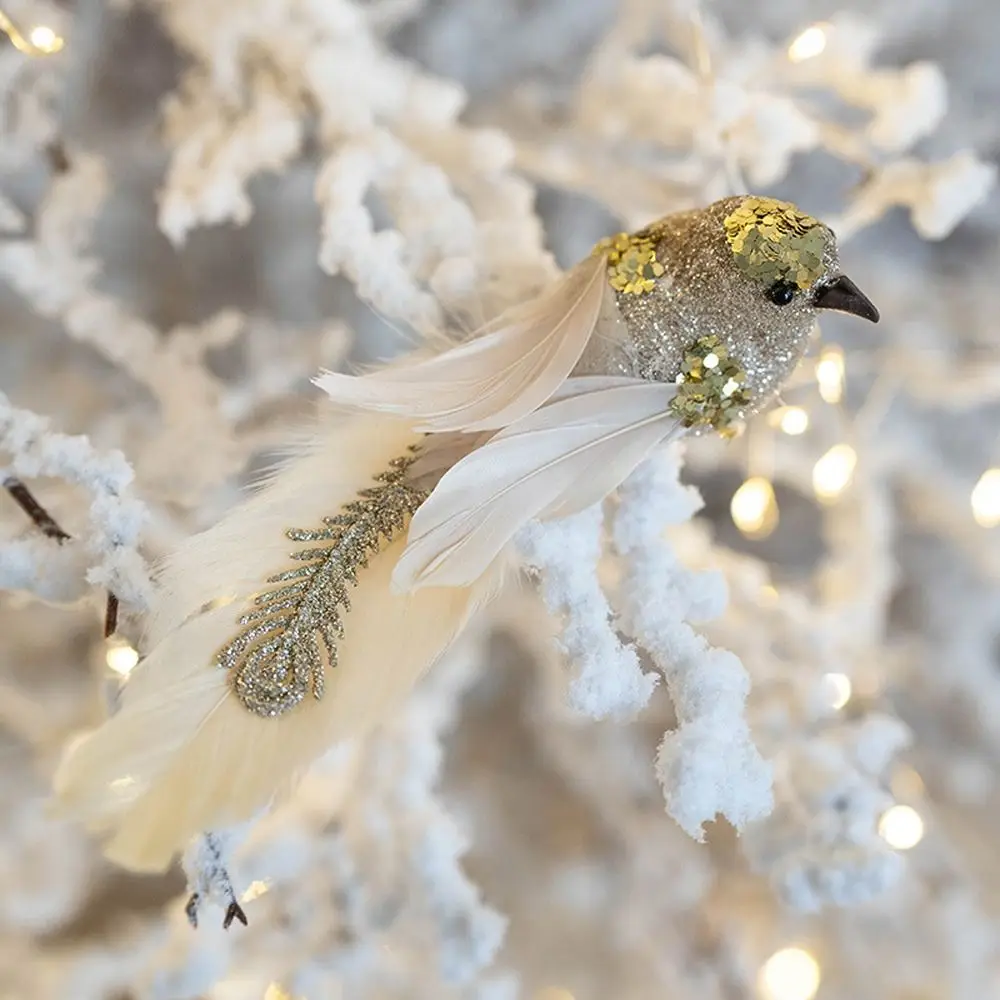 1 pair Glitter Christmas Birds Ornament Realistic Handmade Simulated Bird Pendant Exquisite Colorful Christmas Tree Decoration
