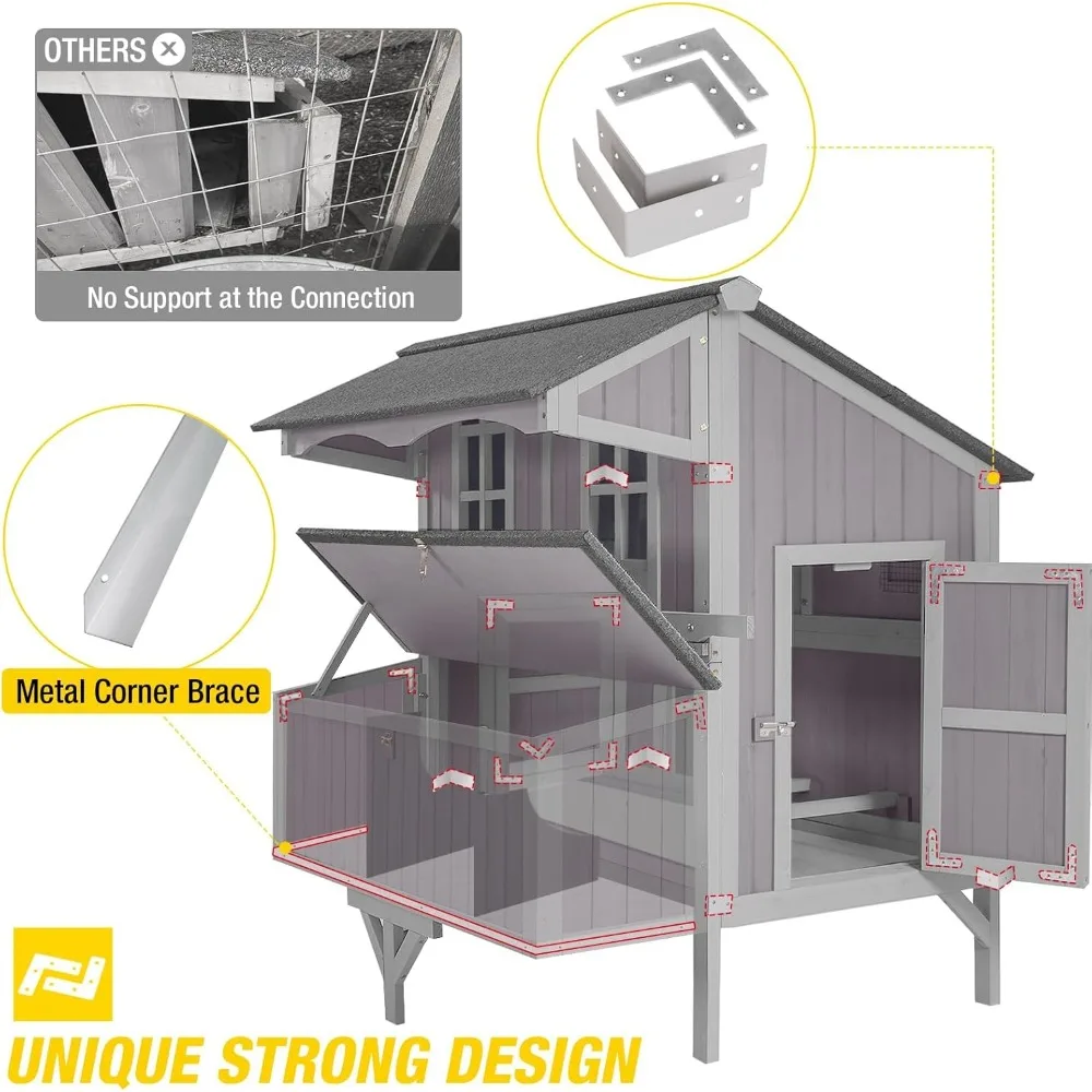 Upgrade Durable Outdoor Chicken House with Large Wheels, Nesting Box, Leakproof Pull-on Tray and UV-Resistant Roof Panel