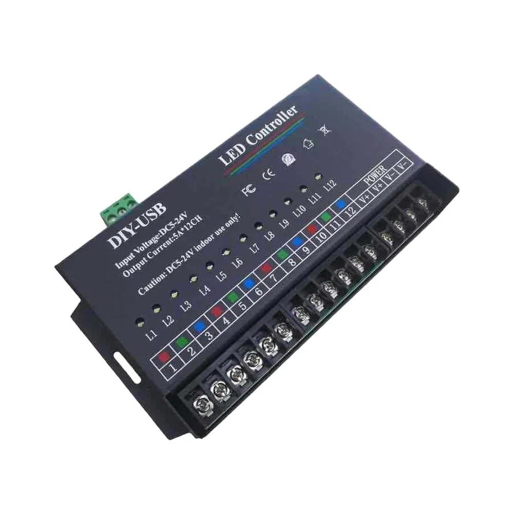 12 Channel 60A Programmable LED Controller DC5-24V For RGB Monochrome Light Strip Dimmer Module With USB Software For Stage