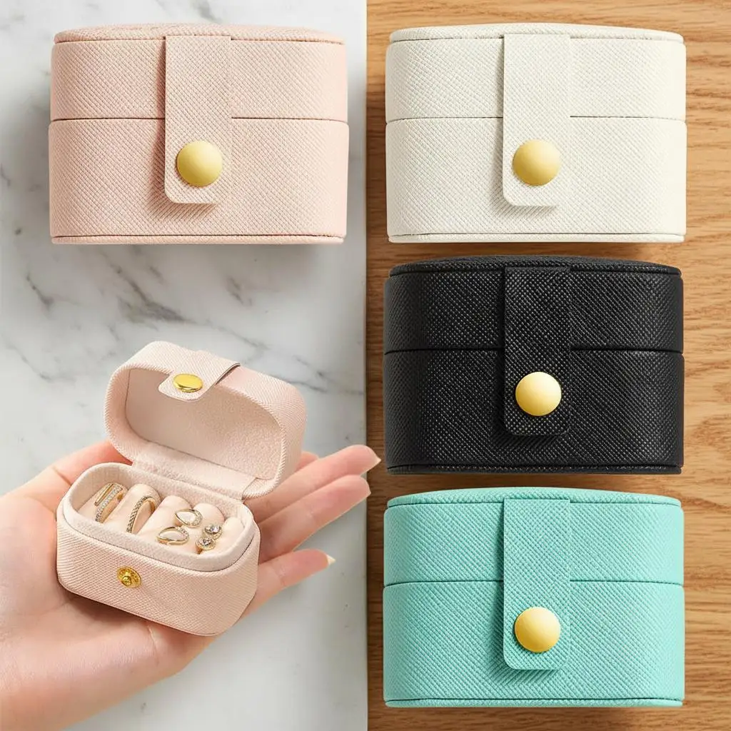 กล่องใส่เครื่องประดับพกพาขนาดเล็ก กล่องใส่เครื่องประดับ PU สำหรับเดินทาง กล่องใส่สร้อยคอ ต่างหู กล่องเก็บเครื่องประดับ กล่องจัดระเบียบเครื่องประดับ