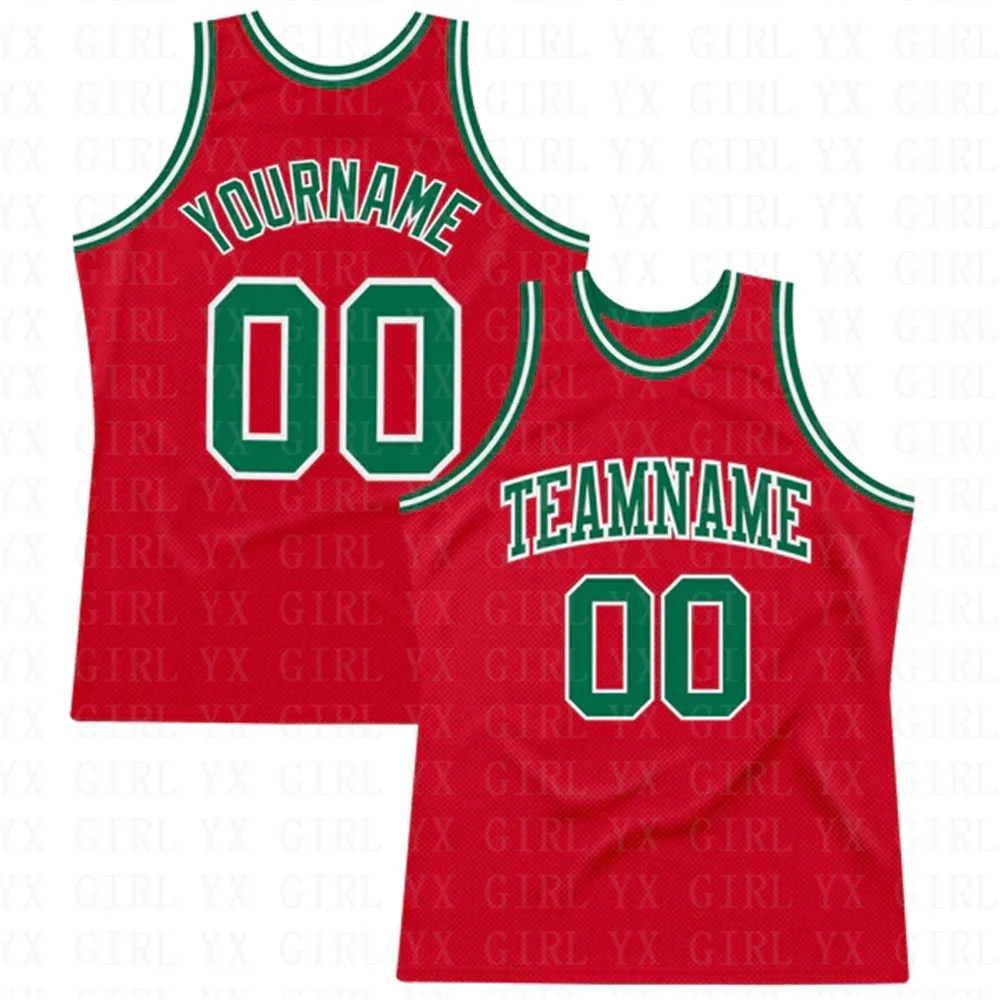 

Custom Red Kelly Green-White Authentic Throwback Basketball Jersey 3D Printed Tank Tops Men Personlized Team Unisex Top