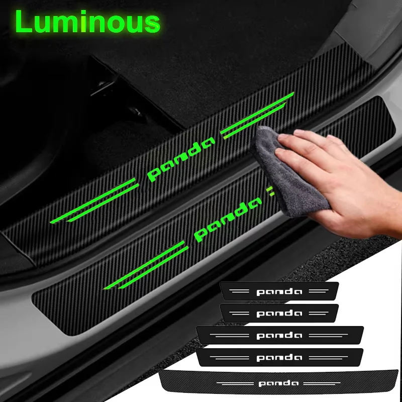 Luminous Car Door Sill Stickers For Fiat PANDA Logo Uno Tipo Stilo Seicento Sedici Panda Mobi Doblo Albea 500 124 spider Punto