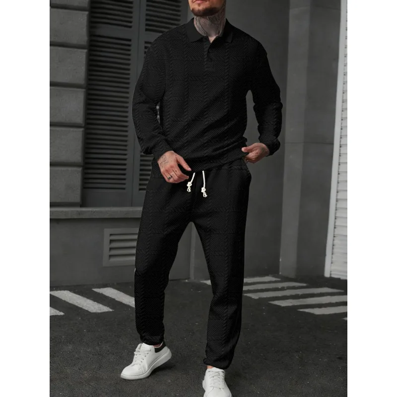 

Весенне-осенняя рубашка-поло с текстурой, мужская спортивная рубашка-поло с длинными рукавами, брючный костюм