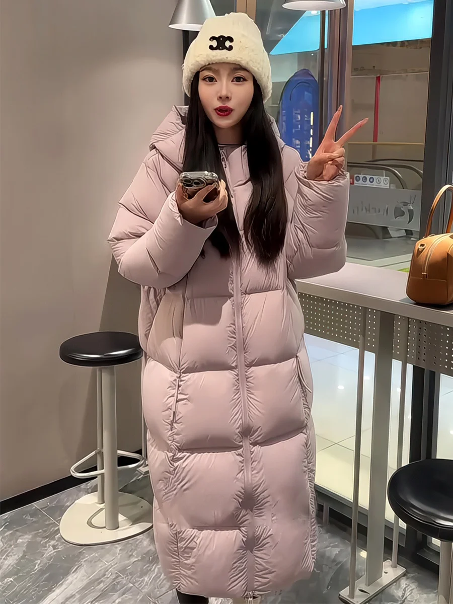 

Мягкая длинная фиолетовая пуховая куртка для женщин, зимняя, маленького размера, с капюшоном, свободного кроя, теплая, из белого пуха, верхняя одежда