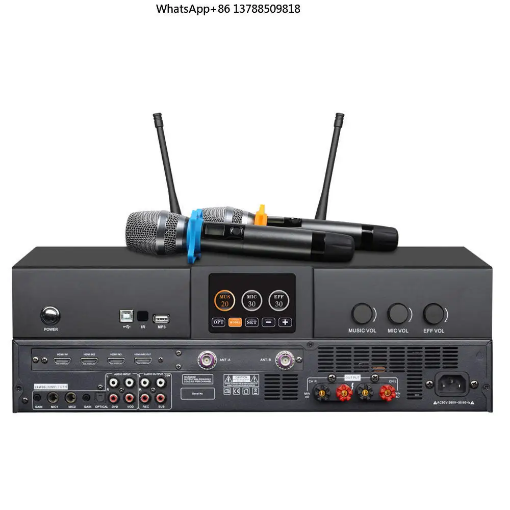 

Профессиональный усилитель мощности класса D для караоке 400 Вт, система 3-в-1 с беспроводным микрофоном UHF, DSP, эхо, реверберация, для домашнего аудио, металлический корпус