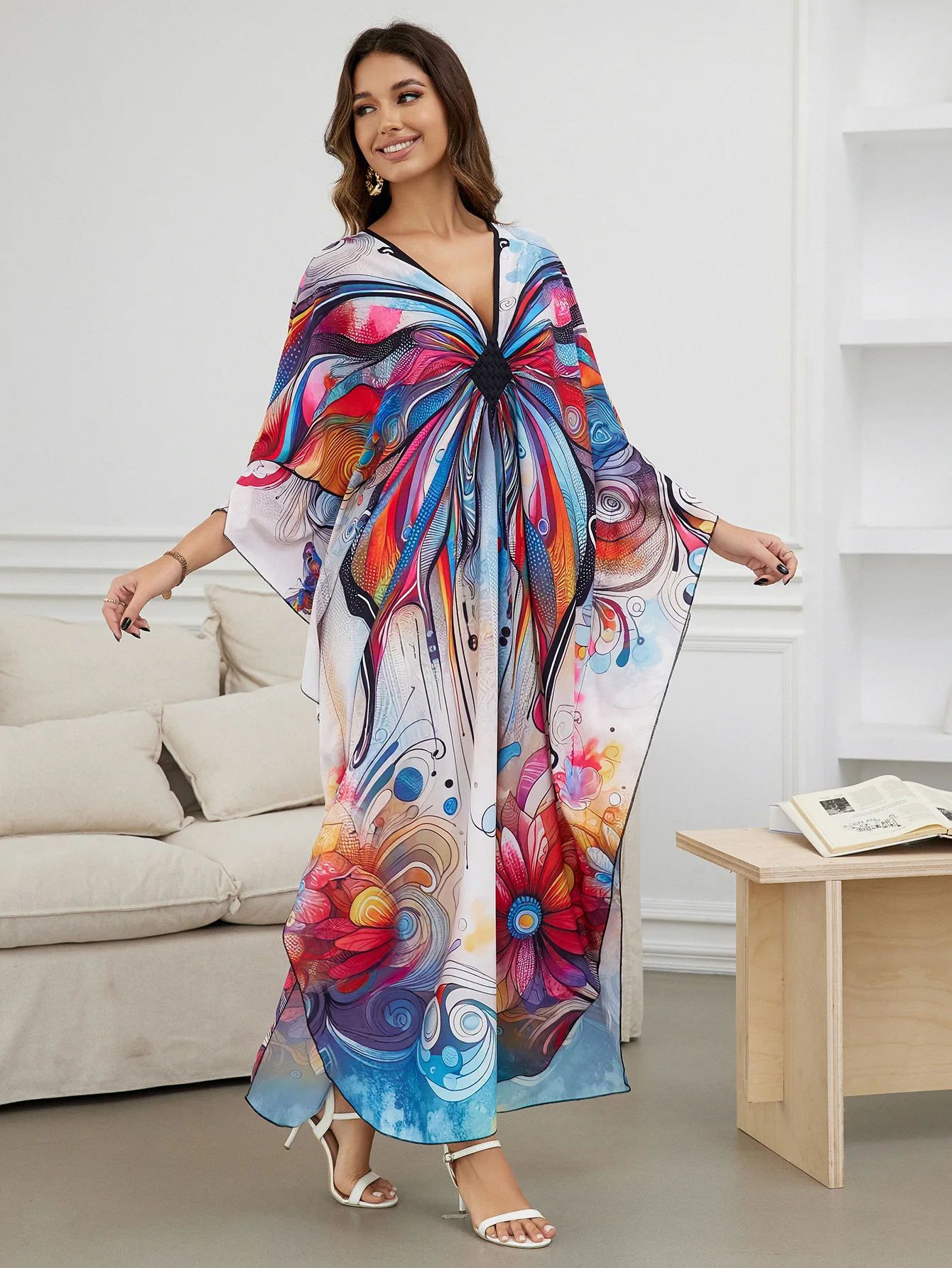 Beach blouse Position print bikini sunblock blouse plus size dress holiday gown loose blouse