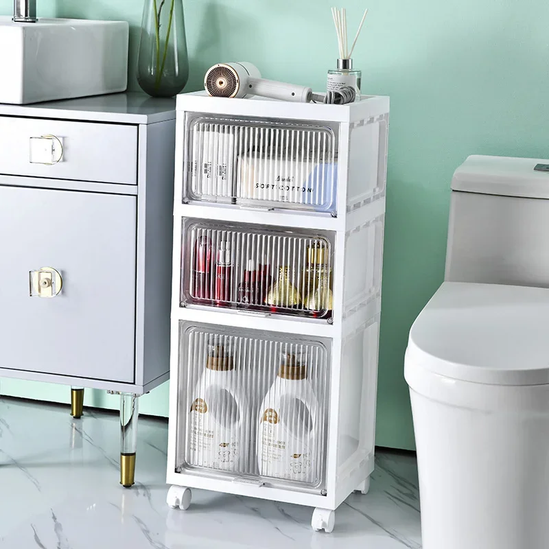 Flexible Mobile Bathroom Cabinet Innovative Flip Cover WheelBased Snack Storage Cart MultiUse Room Organizer