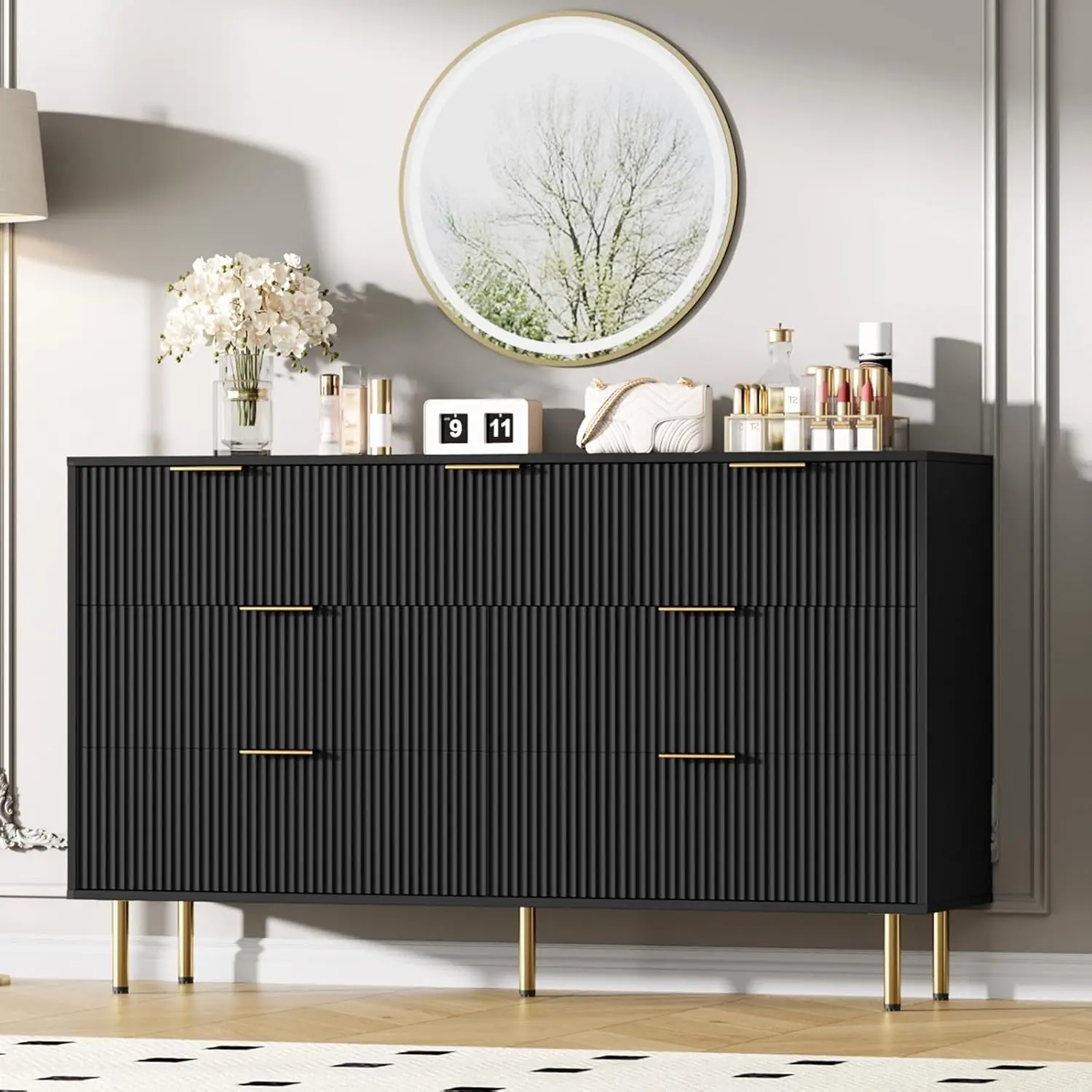 7 Drawers Dresser for Bedroom, Living Room Cabinet, Fluted Dresser Chest of Drawers with Handle, Wood Modern Dressers for Closet, Bedroom Living Room