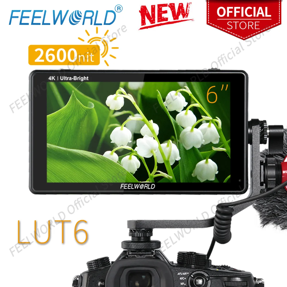 

FEELWORLD 6 Inch on Camera Field DSLR Monitor 2600nits HDR 3D LUT Touch Screen with Waveform VectorScope for Youtube Live LUT6