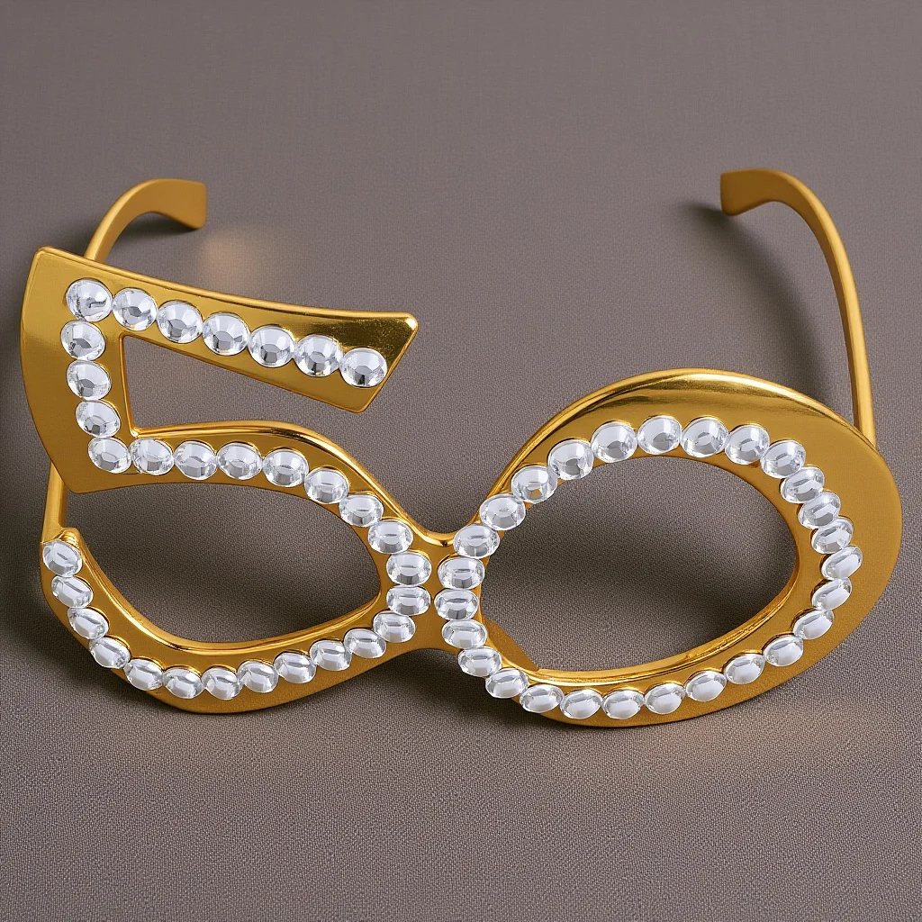 

1Pair Glitter Rhinestone Birthday Glasses 50 Years Old Light Weight Comfortable Frame for Party Photo Decoration
