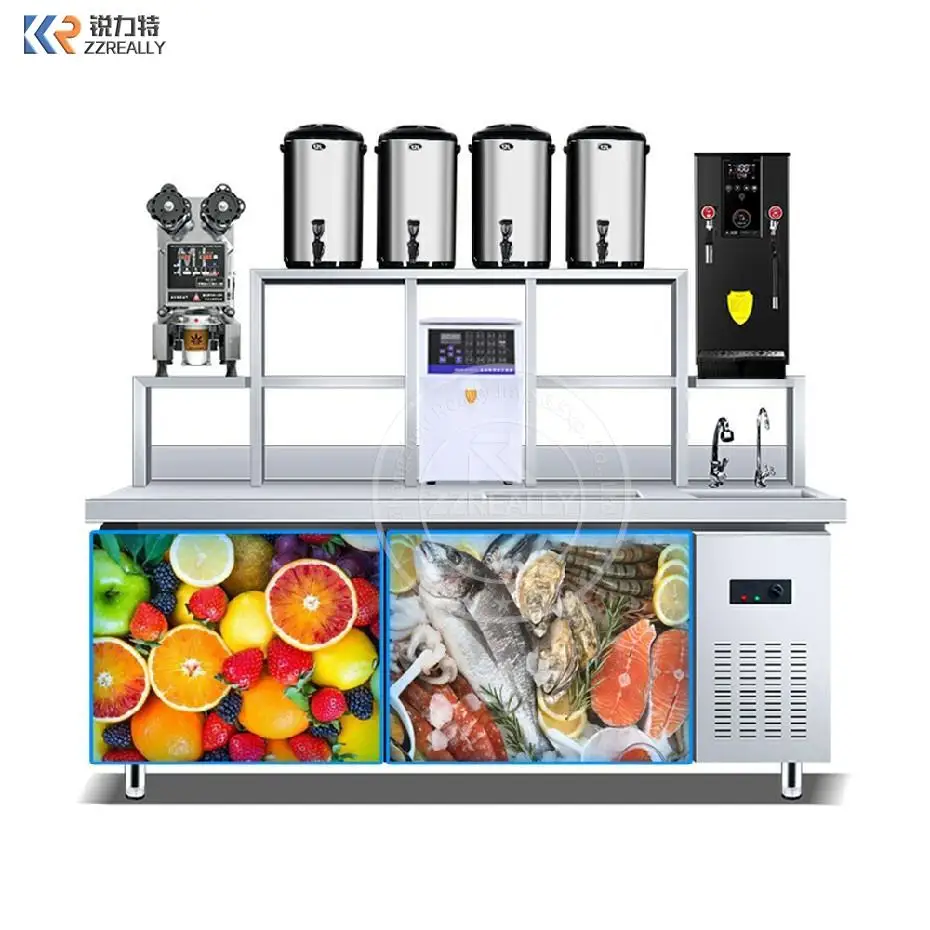 2024 CE Bubble Milk Tea Equipment Refrigerated Freezer Bar Work Table Bubble Tea Table Counter