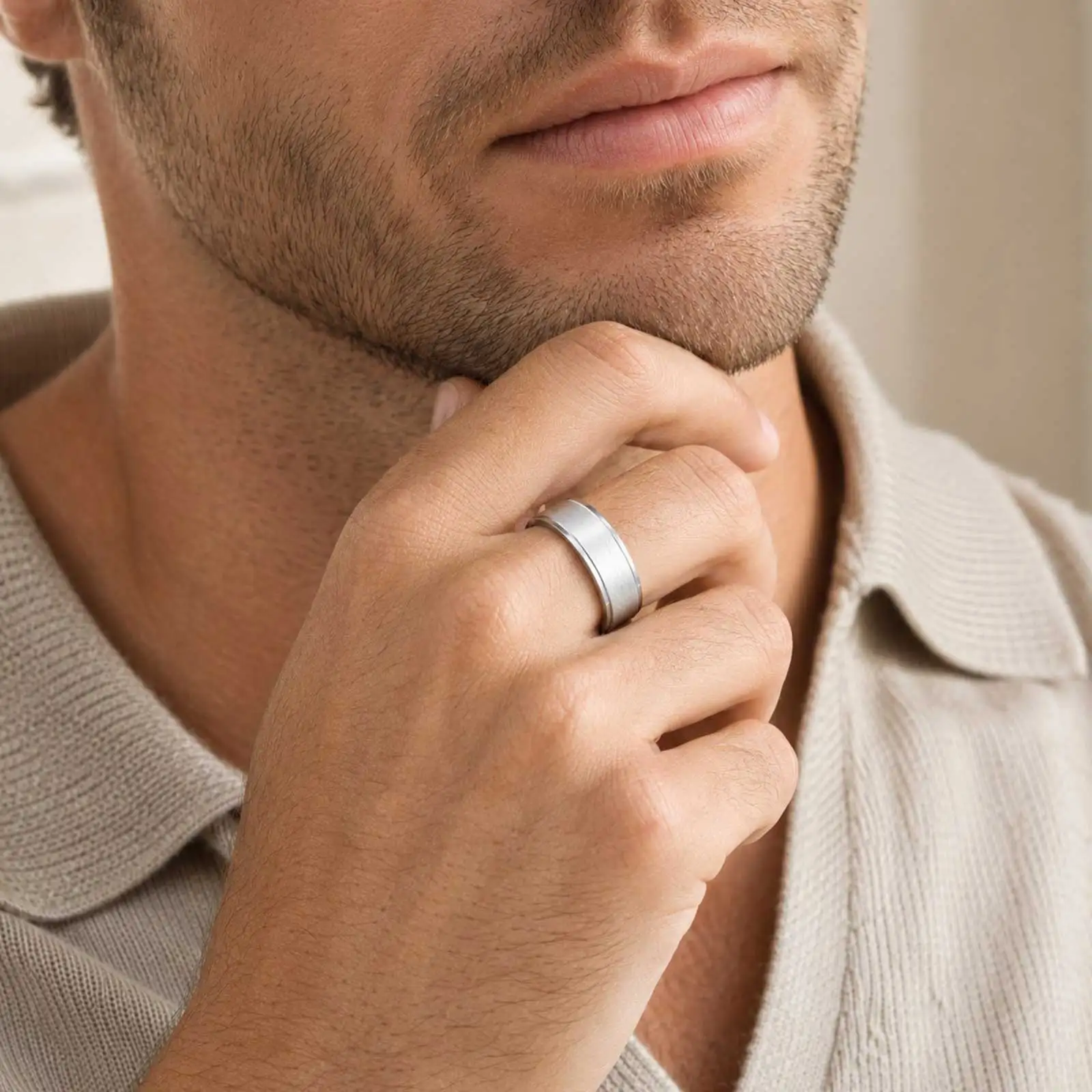 Vnox Herren Edelstahl Spinner Fidget Ring, Anti-Angst Drehbarer Kreuzketten-Ehering, Stressabbauendes Fingerschmuck-Geschenk – Detail 3