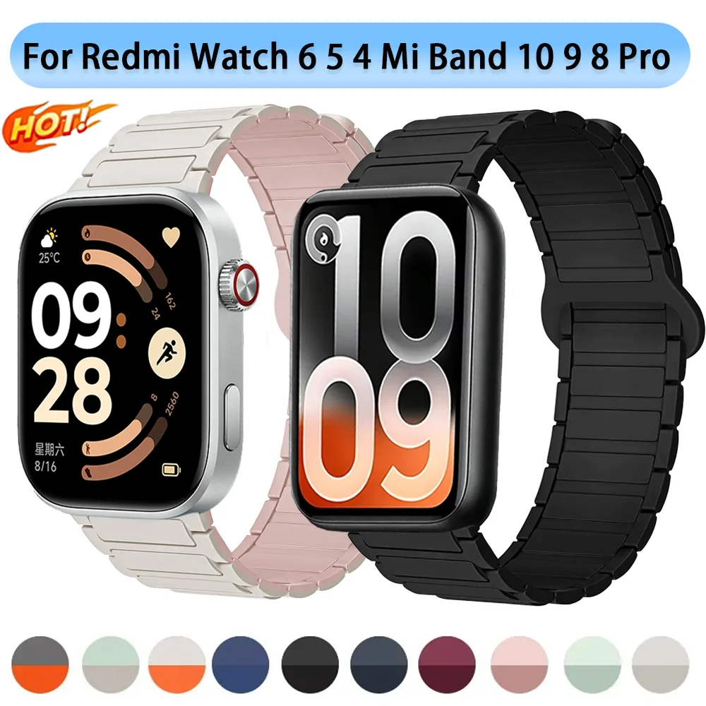 Magnetisches Silikonarmband für Redmi Watch 6 5 4 Sportliches, weiches, bequemes Armband für Xiaomi Mi Band 10 Pro 9 Pro 8 Pro