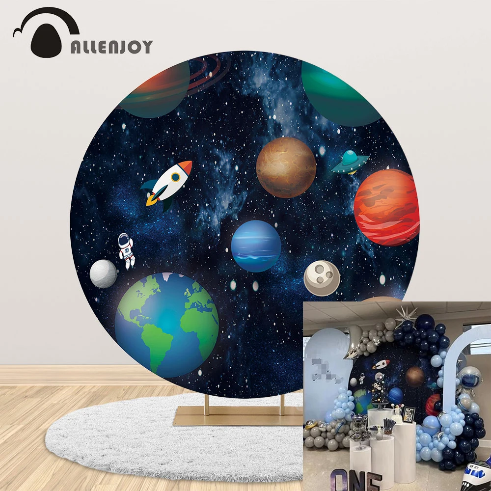 Allenjoy Outer Space Theme Birthday Round Backdrop Cover Universe Baby Shower Party Circle Banner Photo Background Photobooth