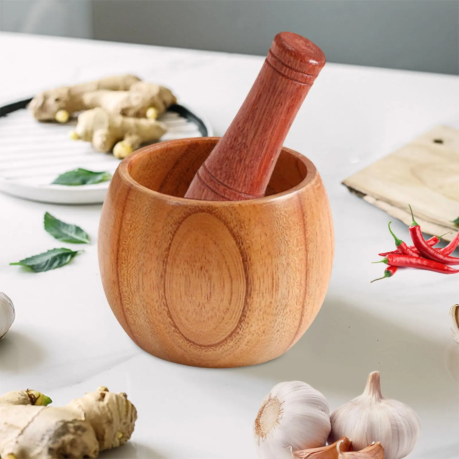 Wooden Mortar and Pestle Set,Rustic Handmade Mortar, Spice Grinder , Mixer Manual Mashing Bowl Seasonings Kitchen Utensils