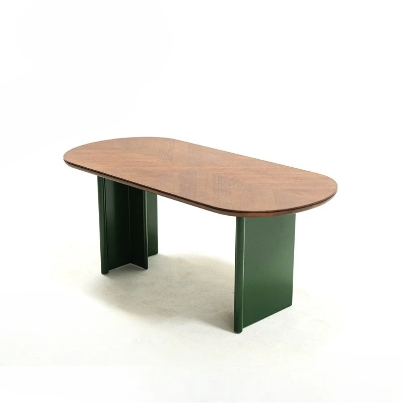 French retro solid wood dining table and chairs household oval dining table light luxury