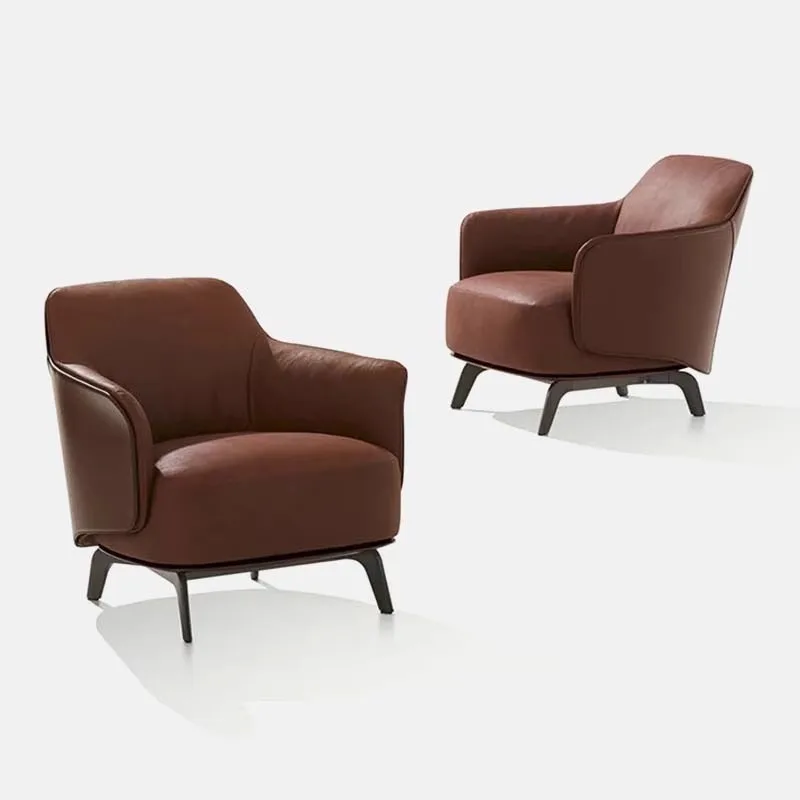 Italian minimalist, casual sofa chair, high-end saddle leather, negotiating coffee room