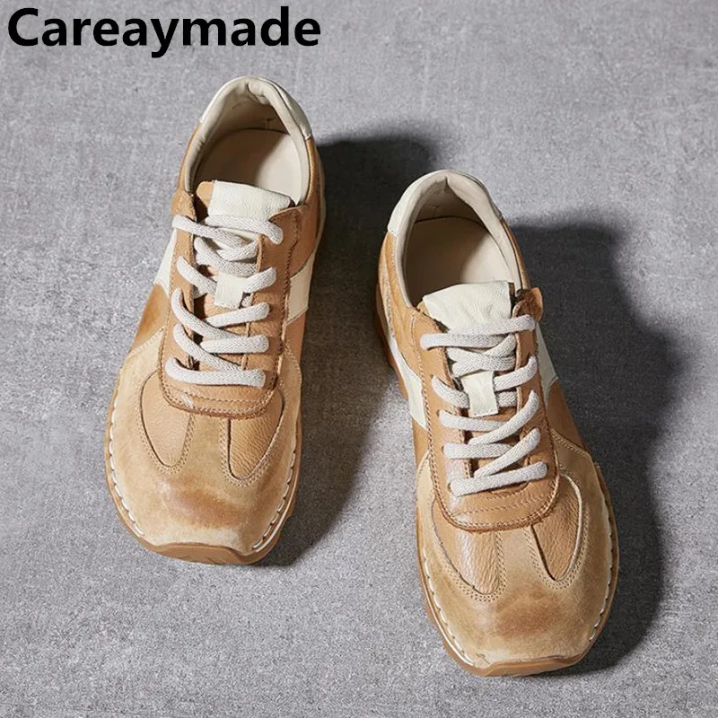 

Женские спортивные кроссовки Careaymade из натуральной кожи в стиле ретро, удобные, с толстой подошвой, увеличивающие рост, для тренировок.