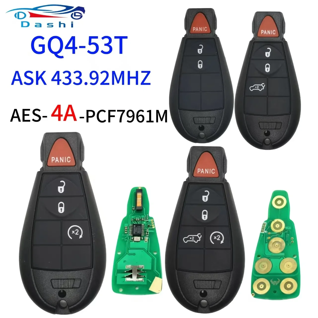 Da Shi GQ4-53T PCF7961M 4A Chip 433MHz Remote Car Key Fob for Jeep Cherokee Sport KL 2014-2019 High-Quality Replacement Fobik