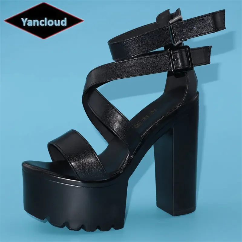 Yancloud 15cm Sexy Extremem High Heels Shoes Women\'s Bandage Gladiator Sandals 2022 Summer Chunky Platform Sandals 32 43