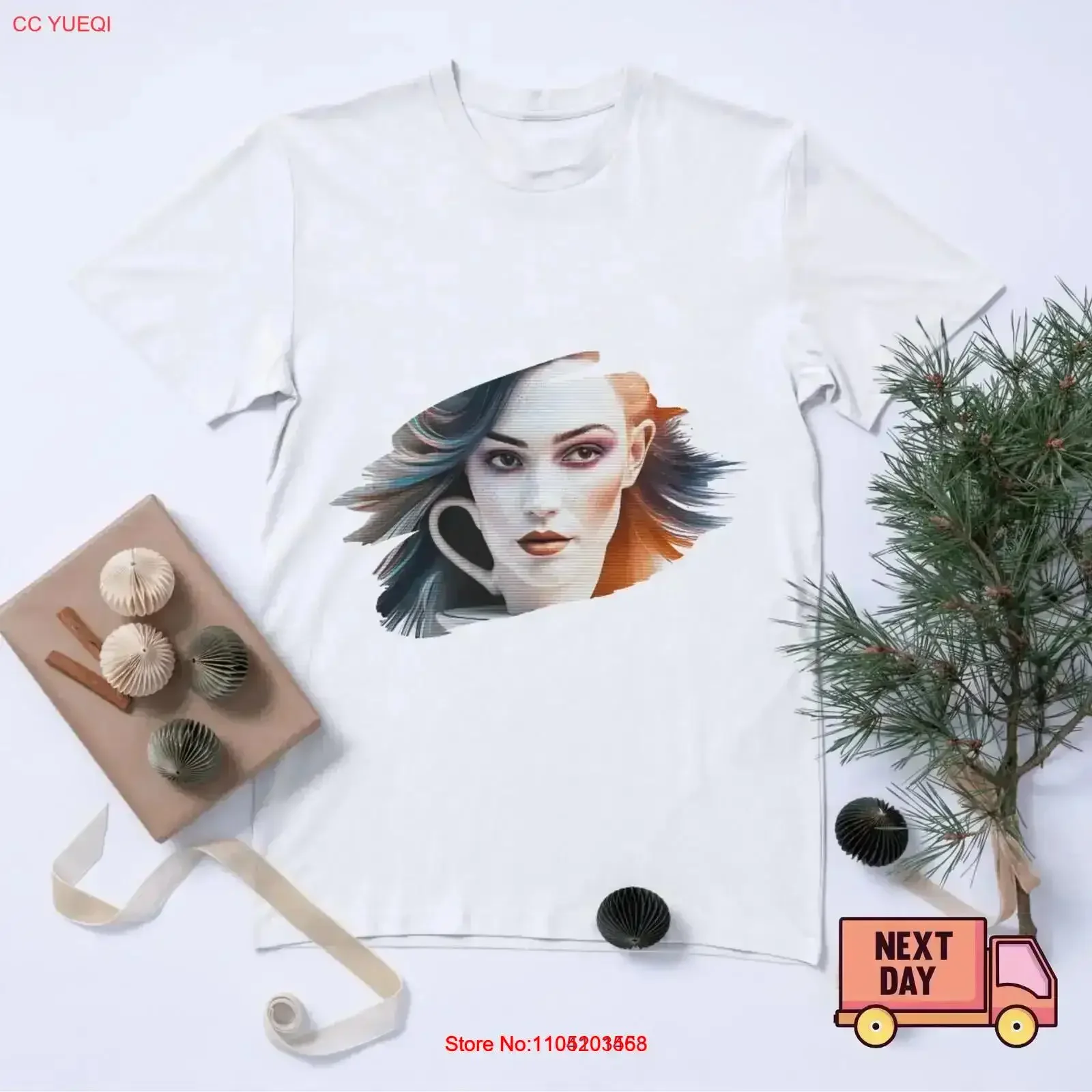 تي شيرت بورتريه فني حديث، وجه أنيق، تصميم فني رقمي فريد من نوعه، أزياء عصرية مثالية عتيقة مغسولة