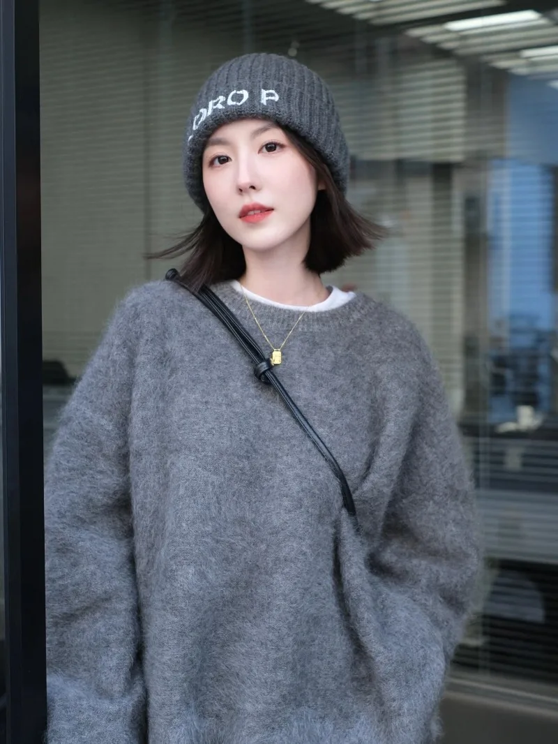 

Korean Fashion Loose Casual Pullover 2024 Spring and Autumn New Solid Color Imitation Sable Pullover Top Female Clothing